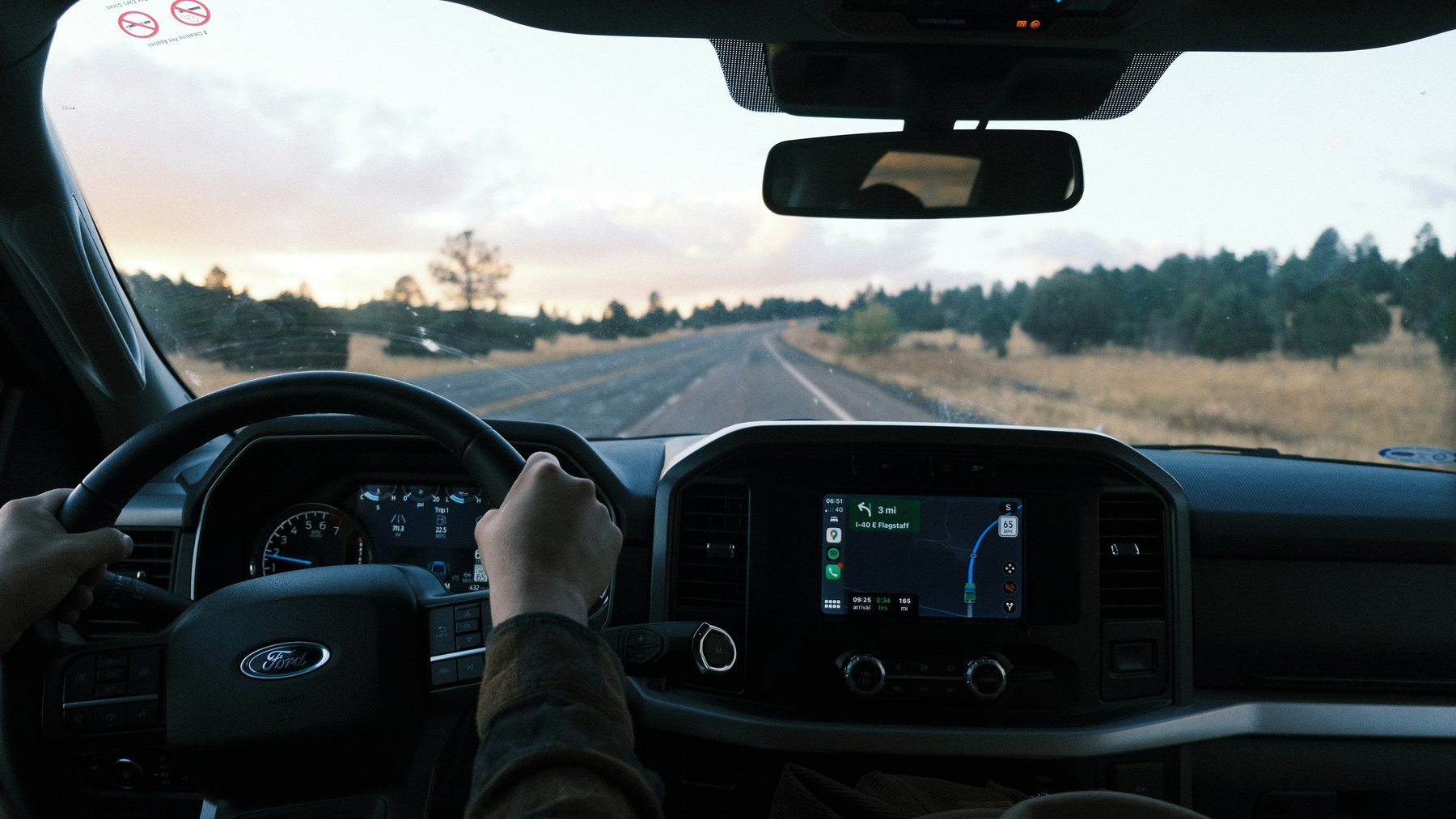 Driver traveling on an Arizona road
