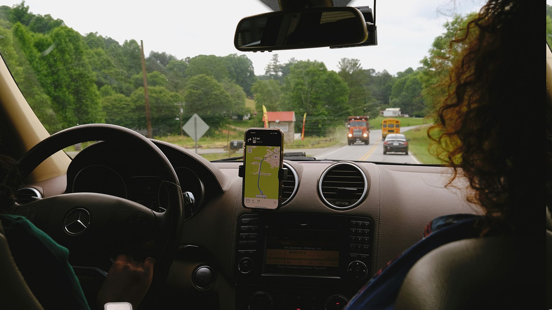 Navigation mounted in a car traveling in North Carolina